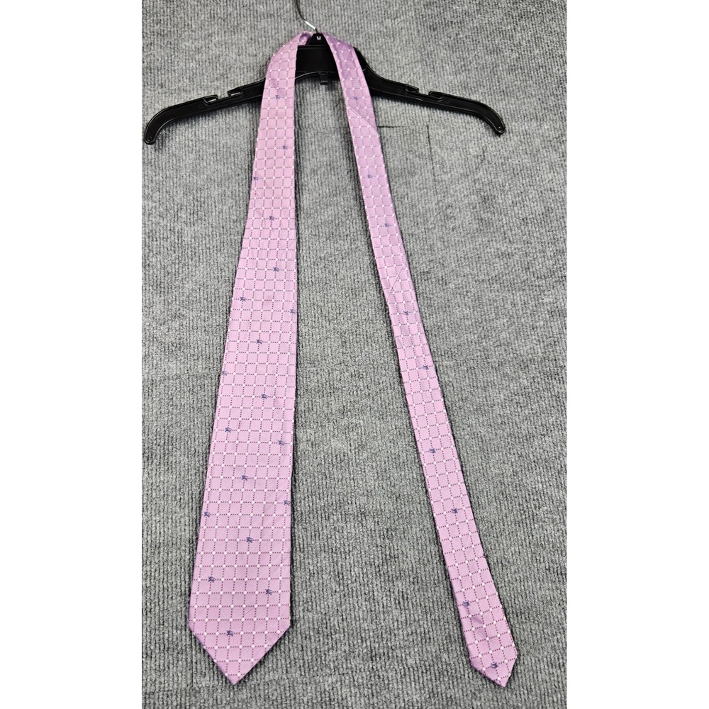 Burberry London Silk Tie Pink Lavender Prorsum Knight Grid Pattern Made in Italy